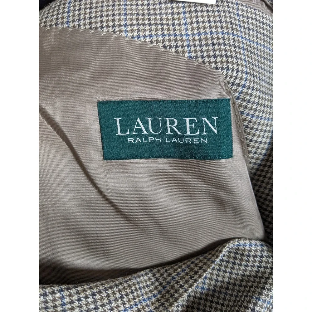 Lauren Ralph Lauren Silk Wool Sport Coat Mens 46R Brown Houndstooth Quiet Luxury